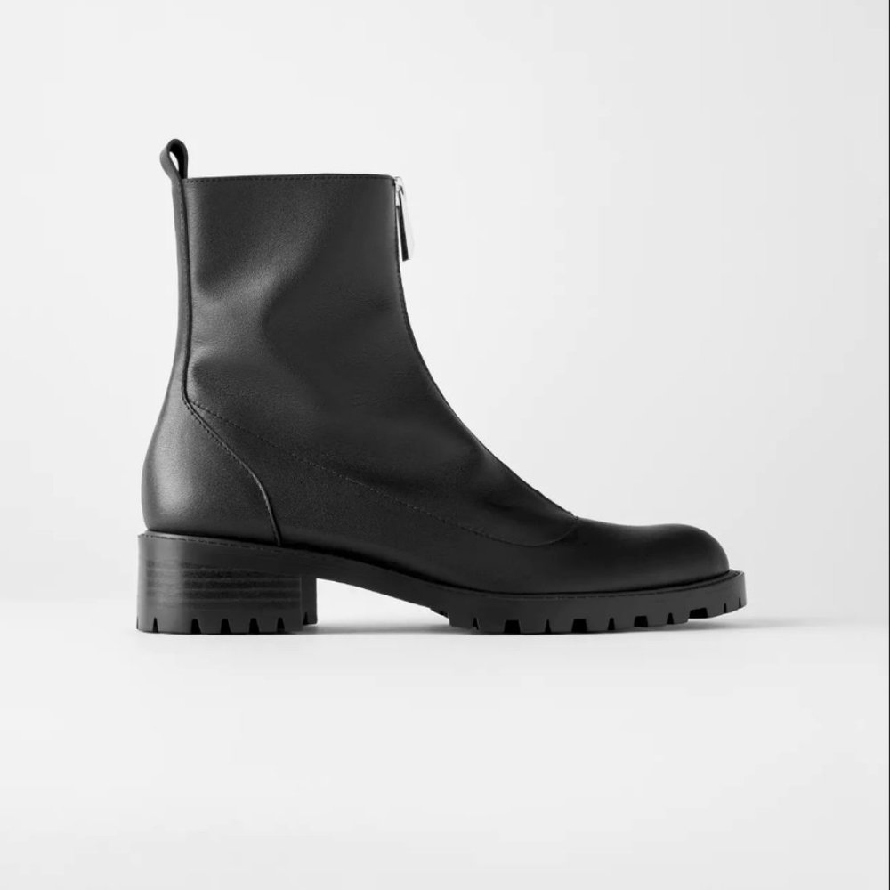 NWT Zara 11 Black Lug Sole Leather Ankle Boots